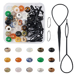Fashewelry DIY Hair Finding Making Kits, Including Plastic Hair Pin Bun Maker, Natural Gemstone European Beads, Disposable Elastic Hair Rubber Bands, 230Pcs/set