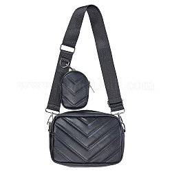 Borsa a tracolla in pelle pu per donna, borsa a tracolla fatta a mano, con mini bag e tracolla larga regolabile, nero, 19x13x7cm, Foro: 20x18.5 mm