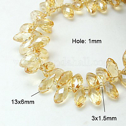 Electroplate Glass Faceted Teardrop Beads Strands, Top Drilled Beads, AB Color Plated, Light Yellow, 11.5~13x6mm, Hole: 1mm, about 92~95pcs/strand, 16.5 inch