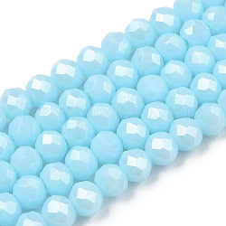 Abalorios de vidrio electroplate hebras, lustre de la perla chapado, facetados, rerondana plana, azul claro, 10x8mm, agujero: 1 mm, aproximamente 65~66 pcs / cadena, 20.8~21.2 pulgada (53~54 cm)