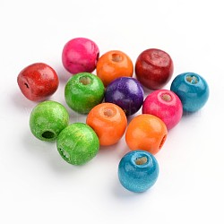 Natural Wood Beads, Dyed, Round, Lead Free, Mixed Color, 14x13mm, Hole: 4mm, about 1200pcs/1000g