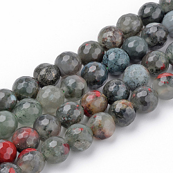 Naturelles africaines perles bloodstone brins, perles de pierre d'héliotrope, facette, ronde, 10~10.5mm, Trou: 1.2mm, Environ 37~40 pcs/chapelet, 14.9~15.1 pouce (38~38.5 cm)