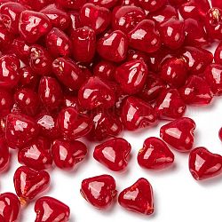 Perles en verre d'argent feuille manuelles, cœur, rouge, 12x8mm, Trou: 1~2mm