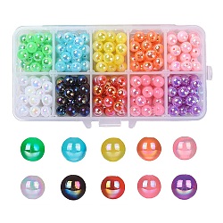 300 pièces 10 couleurs de perles en plastique, de couleur plaquée ab , ronde, couleur mixte, 8mm, Trou: 1.8mm