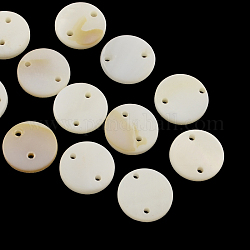 2-отверстие кнопки плоские круглые пресноводные раковины, старое кружево, 11~12x2~3 мм, отверстие : 1 мм
