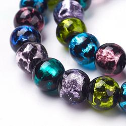 Chapelets de perles d'argent au chalumeau fait main, motif de points de polka, ronde, colorées, 10mm, Trou: 2mm, 39 pcs / chapelet, 14.37 pouce