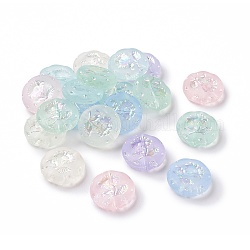 Transparent gefrostetem Acryl-Perlen, ab Farbe plattiert, flach rund mit Blume, Mischfarbe, 18x5 mm, Bohrung: 1.8 mm, 399 Stück / 500 g