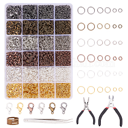 Kits de bijoux bricolage, avec alliage homard fermoirs pince, Pinces de bijoux en acier au carbone, fabrication de colliers en similicuir, anneaux de jonction en bronze, pinces en 304 acier inoxydable, outil d'aide laiton, couleur mixte, 190x130x22mm