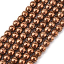 Non-magnetic Synthetic Hematite Beads Strands, Grade A, Round, Copper Plated, 4mm, Hole: 1mm, about 95~100pcs/strand, 15.5 inch
