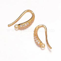 Brass Micro Pave Cubic Zirconia Earring Hooks, with Horizontal Loop, Golden, 18x10x4mm, Hole: 1mm, 18 Gauge, Pin: 1mm