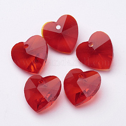 Valentine's Day Handmade Glass Pendants, Faceted, Heart, For Bracelet Making, FireBrick, about 14mm wide, 14mm long, 8mm thick, hole: 1mm