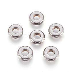 Intercalaire perles en 304 acier inoxydable, plat rond, couleur inoxydable, 8x2mm, trou: 3.5 mm.