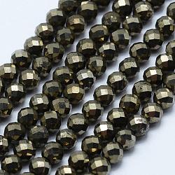 Chapelets de perles de pyrite naturelle , facette, ronde, 4mm, Trou: 1mm, Environ 106 pcs/chapelet, 15.3 pouce (39 cm)