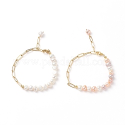 2 Uds. Juego de pulseras de eslabones con cuentas de perlas naturales de 2 colores con cadenas de clip de latón para mujer, color mezclado, 9-1/4 pulgada (23.5 cm), 1pc / color