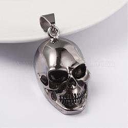316 Surgical Stainless Steel Pendants, Skull, Antique Silver, 42x23x18mm, Hole: 7x12mm