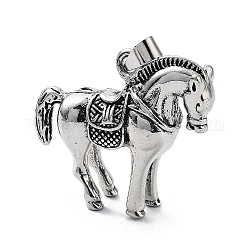 Tibetischer stil Aluminium Anhänger & Charms, Pferd Anhänger / charms, Antik Silber Farbe, 34.5x40.5x11.5 mm, Bohrung: 8x4.5 mm