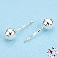 925 boucles d'oreilles puces boule ronde en argent massif, couleur d'argent, 6mm, pin: 0.8 mm