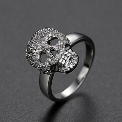 Cubic Zirconia Skull Finger Ring, Platinum Plated Brass Gothic Punk Jewelry for Women, Clear, US Size 7(17.3mm)