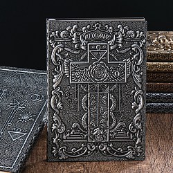 Cahier en cuir pu gaufré 3d, a5 carte de tarot as de baguettes journal de modèle, pour les fournitures de bureau scolaire, argent antique, 215x145mm