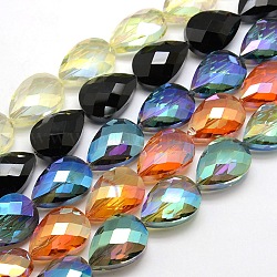 Brins de perles de larme de cristal de galvanoplastie, facette, couleur plaquée, couleur mixte, 24x17x11mm, Trou: 1mm, Environ 30 pcs/chapelet, 28.3 pouce