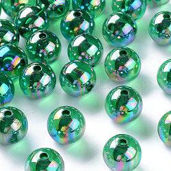 Perles en acrylique transparente, de couleur plaquée ab , ronde, verte, 16x15mm, Trou: 2.8mm