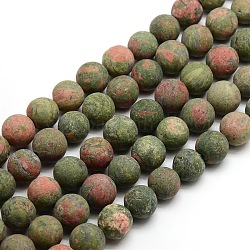 Natürliche gefrostete runde Perlenstränge aus Unakit, 10 mm, Bohrung: 1 mm, ca. 37~39 Stk. / Strang, 14.9~15.6 Zoll