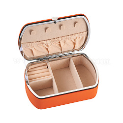 Boîte de rangement de bijoux en cuir pu, avec doublure en velours, colonne, orange foncé, 3-3/4x5-3/4x2 pouce (9.5x14.6x5 cm)
