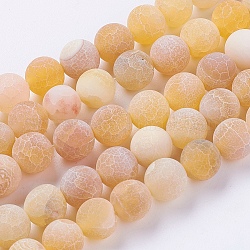 Natural Weathered Agate Beads Strands, Dyed, Frosted, Round, Orange, 6mm, Hole: 1mm, about 64pcs/strand, 13.6 inch