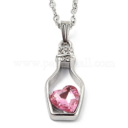 Collane del pendente in resina lega, con catene portacavi, bottiglia con il cuore, platino, roso, 16.73 pollice (42.5 cm)