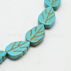 Synthetical Dyed Turquoise Leaf Bead Strand, Turquoise, 14x9x4mm, Hole: 1mm, about 28pcs/strand, 15.3 inch