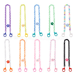 Biyun 10шт 10 цвета цепочки для очков, шейный ремешок для очков, с акриловыми тросовыми цепями, цветок подвески, разноцветные, 22.72 дюйм (57.7 см), 1 шт / цвет
