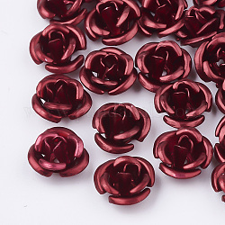 Aluminium-Perlen, matt, langlebig plattiert, 3-Blütenblatt Blüte, dunkelrot, 6x4.5 mm, Bohrung: 0.8 mm