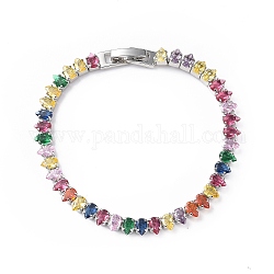 Bracelet de tennis en zircone cubique, bracelet chaîne à maillons en forme de larme en laiton platine pour femme, sans cadmium et sans plomb, colorées, 7-1/8 pouce (18.2 cm)