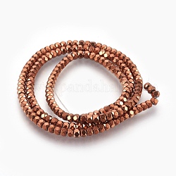 Electroplated Non-magnetic Synthetic Hematite Bead Strand, Rondelle, Faceted, Copper Plated, 3x2mm, Hole: 0.8mm, about 181pcs/strand, 15.7 inch(40cm)