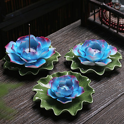 Brûleurs d'encens en porcelaine, porte-encens lotus, bureau à domicile salon de thé fournitures bouddhistes zen, bleu profond du ciel, 75x30mm