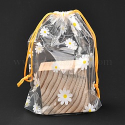 Plastic Frosted Drawstring Bags, Rectangle, Flower Pattern, 20x16x0.02~0.2cm