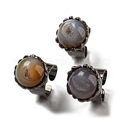 Плоские круглые открытые манжеты из натурального агата с друзами, кольцо на палец из красной меди и олова, без кадмия и без свинца, внутренний диаметр: 18~18.5 мм