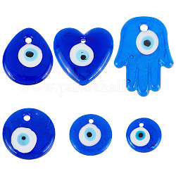 SUNNYCLUE 1 Box 12Pcs 6 Styles Glass Evil Eye Charm Lampwork Bead Charms Blue Hamsa Hand Heart Love Charm for Jewelry Making Charms Women Adults DIY Bracelet Necklace Earrings Crafts Supplies