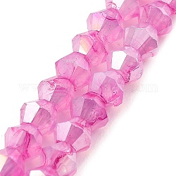 Chapelets de perles en verre imitation jade, de couleur plaquée ab , facette, Toupie, rose chaud, 4.5x4mm, Trou: 1mm, Environ 89~100 pcs/chapelet, 13.31''~14.25'' (33.8~36.2 cm)