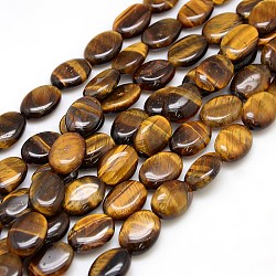 Perles de pierre naturelle oeil de tigre brins, Ovale Plat, 18x13x5mm, Trou: 1.5mm, Environ 20 pcs/chapelet, 15.74 pouce
