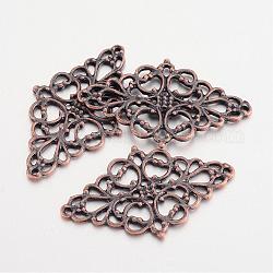 Alloy Links, Filigree Joiners, Lead Free and Nickel Free, Rhombus, Red Copper, 47x27x2mm, Hole: 1.5mm