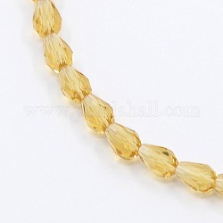 Teardrop Crystal Glass Beads Strands, Faceted, Pale Goldenrod, 3.5x5mm, Hole: 1mm, about 99pcs/strand, 19.8 inch