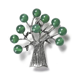 Resin Imitation Agate Tree Brooches, Antique Silver Plated Zinc Alloy Pins, Sea Green, 54x52x14.5mm