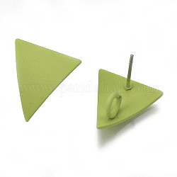 Accessoires de puces d'oreilles en fer peints au spray, avec boucle, épingles en acier, triangle, vert jaune, 15.5x14.5mm, Trou: 3.5mm, pin: 0.7 mm