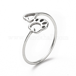 201 ステンレス鋼の足跡とハートの指輪  女性のための中空ワイドリング  ステンレス鋼色  usサイズ6 1/2(16.9mm)