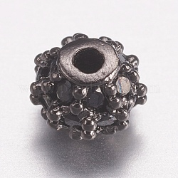 Brass Micro Pave Cubic Zirconia Beads, Round, Black, Gunmetal, 4mm, Hole: 0.5mm