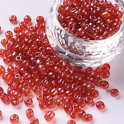 Perline semi di vetro, trans. colori lustered, tondo, rosso, 4mm, Foro: 1.5 mm, circa 500pcs/50g, 50 g / borsa, 18 borsa/2 libbre