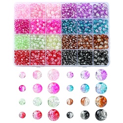 1880Pcs 24 Style Transparent Crackle Glass Beads, Round, Mixed Color, 4~8mm, Hole: 1.1~1.6mm