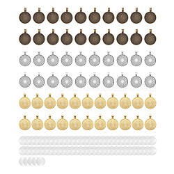 Kits de fabrication de pendentif bricolage, y compris les cabochons en verre transparent, Pendentif de support de cabochon en alliage, couleur mixte, supports: 3 couleurs, 20 pcs / couleur, 60 pcs / boîte, cabochons: 65 pièces / boîte