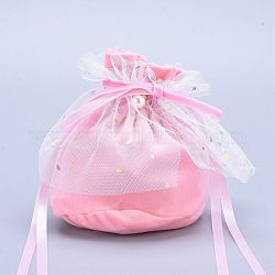 Bolsas de regalo con cordón de joyería de terciopelo, con diseño de falda de hilo de perla y estrella de imitación de plástico, bolsas de dulces de favor de la boda, rosa, 14.2x14.9x0.4 cm